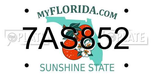 7AS852 Florida License Plate