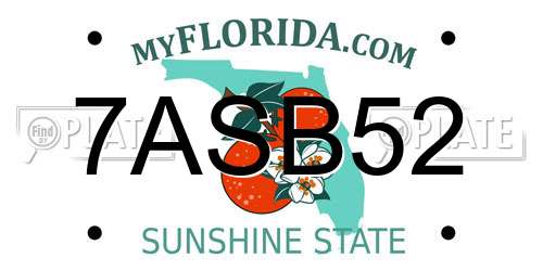7ASB52 Florida License Plate