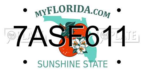 7ASF611 Florida License Plate