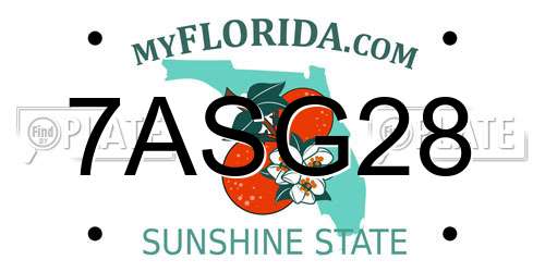 7ASG28 Florida License Plate