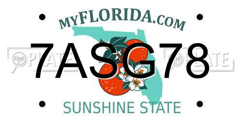 7ASG78 Florida License Plate