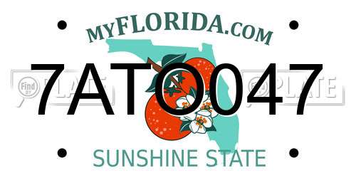 7ATO047 Florida License Plate
