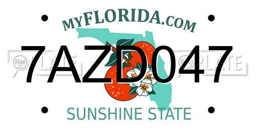 7AZD047 Florida License Plate