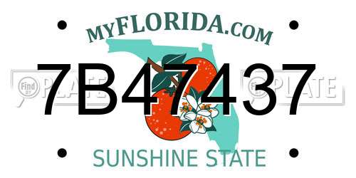 7B47437 Florida License Plate