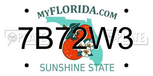 7B72W3 Florida License Plate