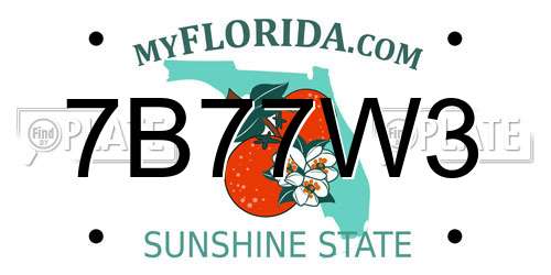 7B77W3 Florida License Plate