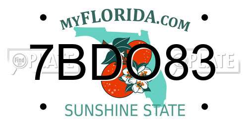 7BDO83 Florida License Plate