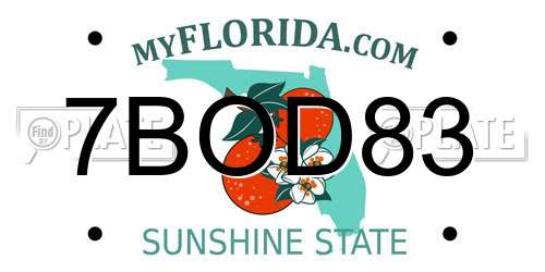7BOD83 Florida License Plate
