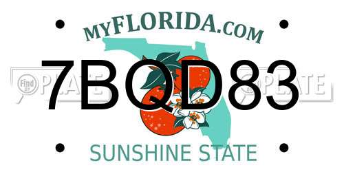 7BQD83 Florida License Plate