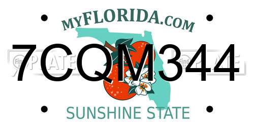 7CQM344 Florida License Plate