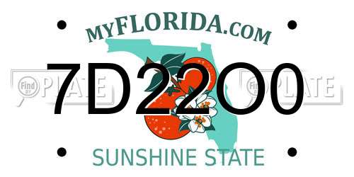 7D22O0 Florida License Plate