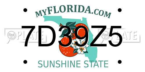 7D39Z5 Florida License Plate