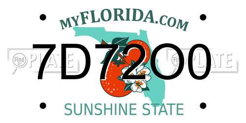 7D72O0 Florida License Plate