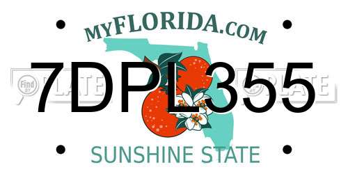 7DPL355 Florida License Plate