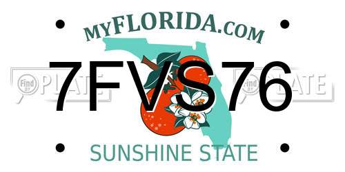 7FVS76 Florida License Plate