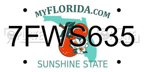 7FWS635 Florida License Plate