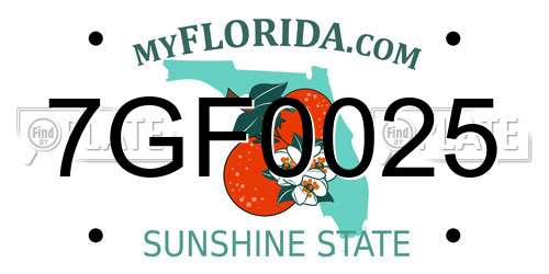 7GF0025 Florida License Plate