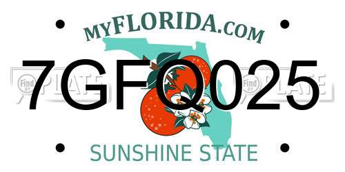 7GFQ025 Florida License Plate