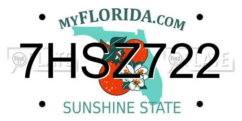 7HSZ722 Florida License Plate