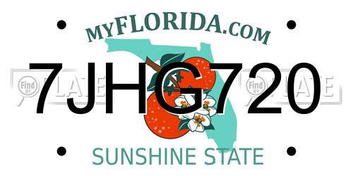 7JHG720 Florida License Plate
