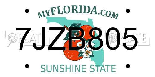 7JZB805 Florida License Plate