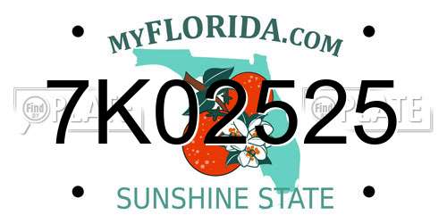 7K02525 Florida License Plate