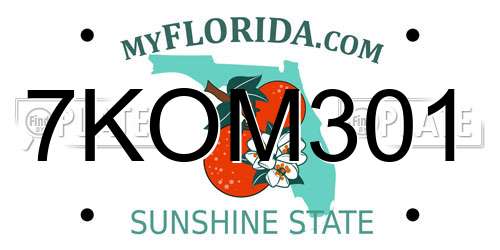 7KOM301 Florida License Plate
