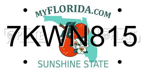 7KWN815 Florida License Plate