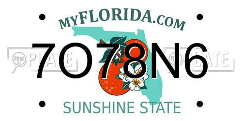 7O78N6 Florida License Plate