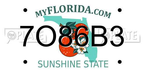 7O86B3 Florida License Plate