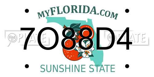 7O88D4 Florida License Plate