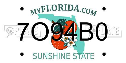 7O94B0 Florida License Plate