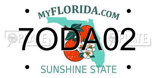 7ODA02 Florida License Plate