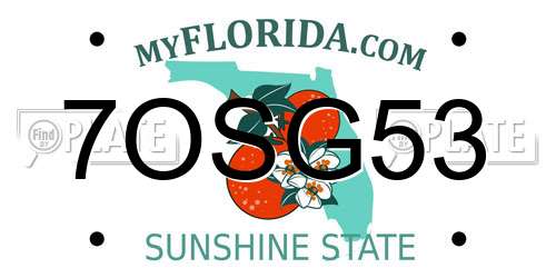7OSG53 Florida License Plate