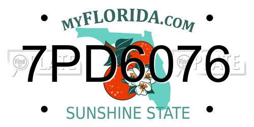 7PD6076 Florida License Plate