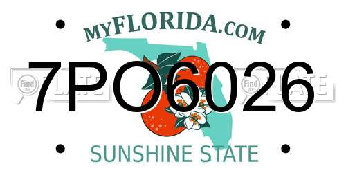 7PO6026 Florida License Plate