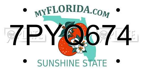 7PYQ674 Florida License Plate
