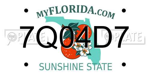 7Q04D7 Florida License Plate