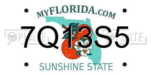 7Q13S5 Florida License Plate
