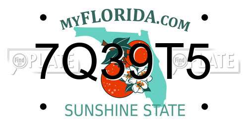 7Q39T5 Florida License Plate