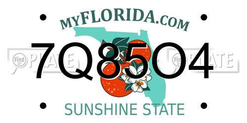 7Q85O4 Florida License Plate