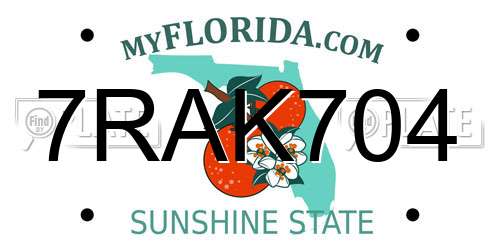 7RAK704 Florida License Plate