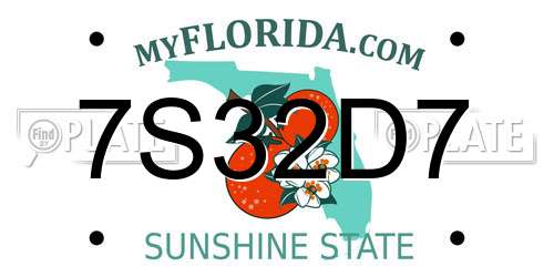 7S32D7 Florida License Plate
