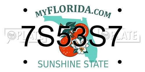 7S53S7 Florida License Plate