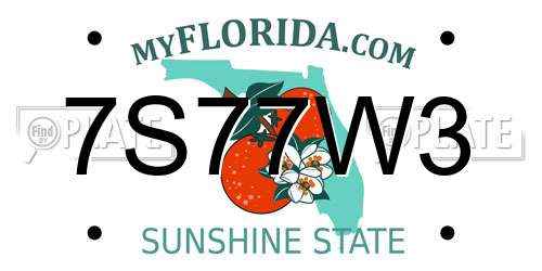 7S77W3 Florida License Plate