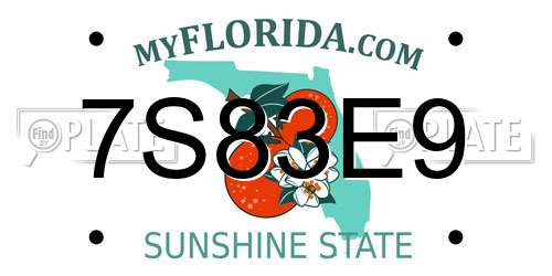 7S83E9 Florida License Plate