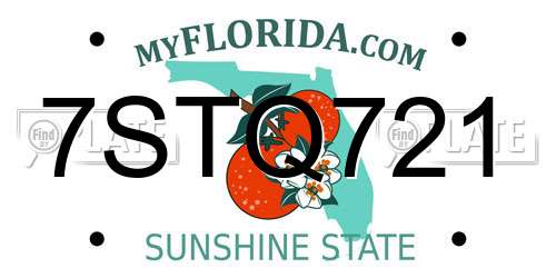 7STQ721 Florida License Plate