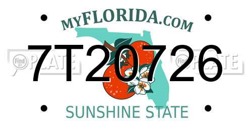 7T20726 Florida License Plate
