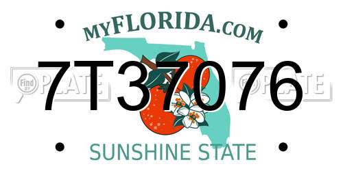 7T37076 Florida License Plate