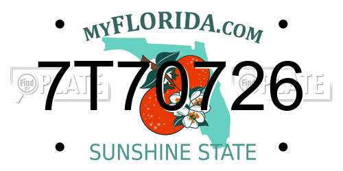 7T70726 Florida License Plate
